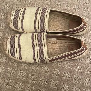 Tory Burch Tan and brown espadrille sandals.